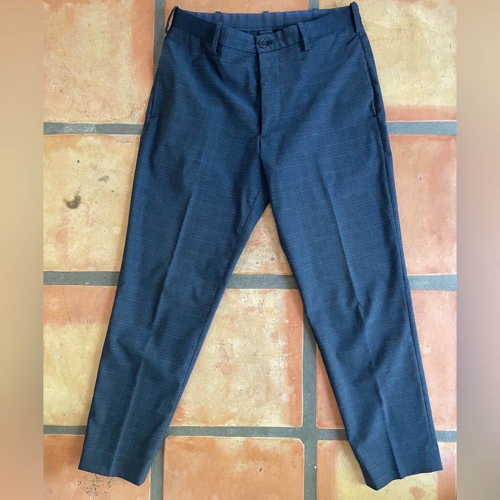 Uniqlo Ankle-Length Trousers, Dark Blue Plaid